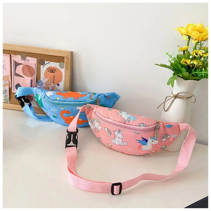 Children‘s Cute Cartoon Dinosaur Crossbody Shoulder Bag Sport Running Waist Bag for Kids Belt Money Pouch Coin Purse Storage Bag