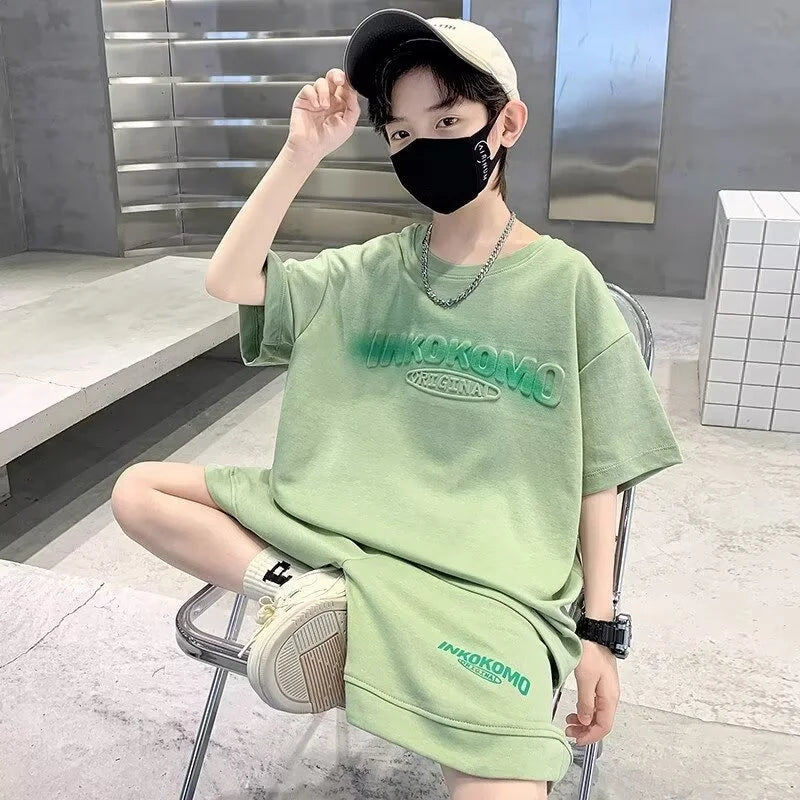 2024 Summer Boys Girls Sports Set Korean High Street Fashion Kids T-shirts Shorts Two Piece Set High Quality Children's Set New