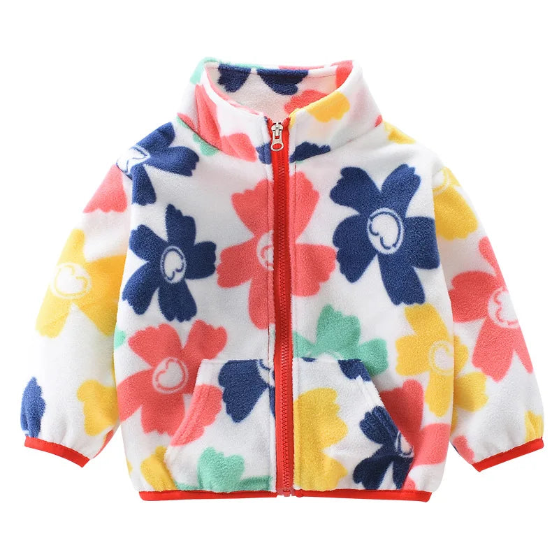 Baby Girls Fleece Coat Kids Cartoon Printed Outerwear Autumn Winter Warm Jacket 1 To 8Yrs Children's Thicken Clothing Casual