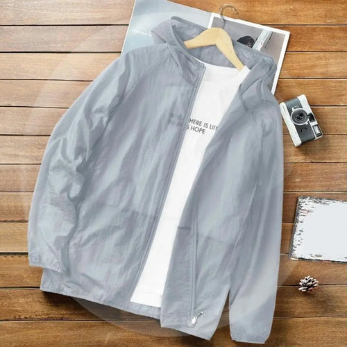 Excellent Sun Jacket Comfortable Solid Color Cardigan Design Men Sunscreen Coat for School