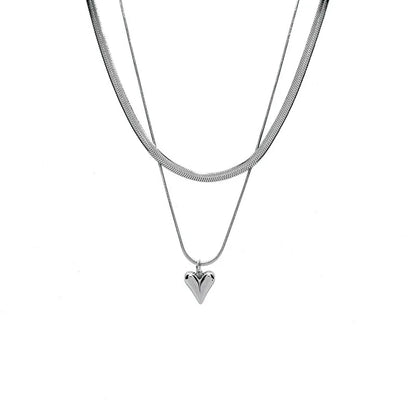 Double Layered Love Heart Pendant Necklace for Women Simple Neck Chain Jewelry