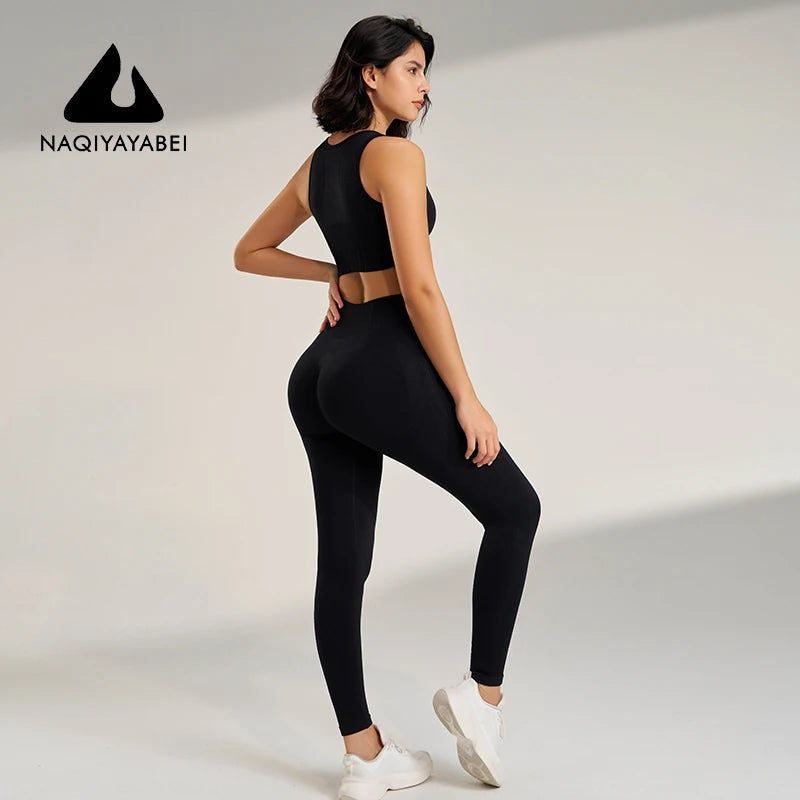 Yoga Clothing Set Women's High Waisted Leggings and Top Two Piece Seamless Fitness Exercise Clothing Fitness Workout Underwear