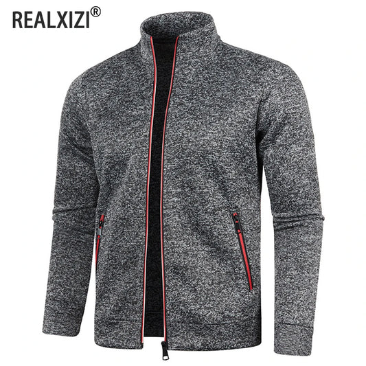 Men's Jackets Zipper Hoodies for Male Solid Color Long Sleeve Snowflakes Sweatshirts Turtleneck Jacket Men Streetwear