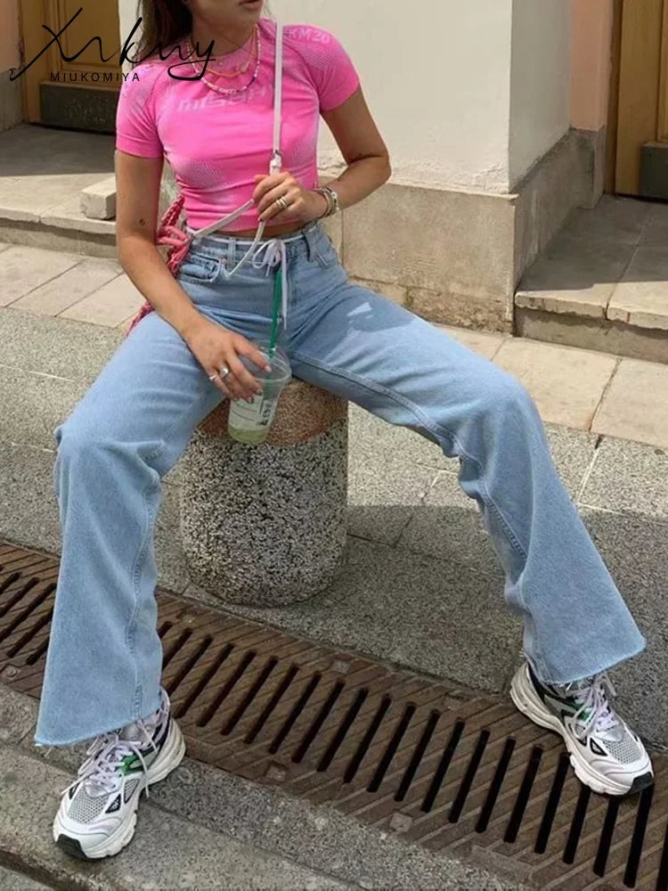 MiuKoMiYa Straight Jeans Women High Waist Streetwear Light Blue Boyfriend Denim Pants Ladies Wide Leg White Jeans For Women 2023