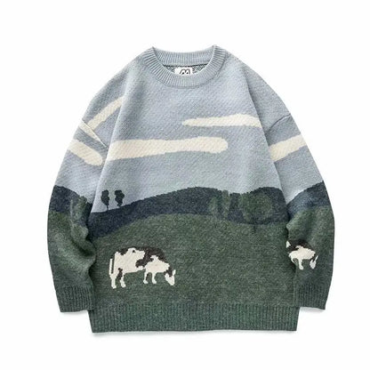 Printed Knitted Sweater For Men Korean Clothing Men `s Sweater Knitted Top Luxury Men's Sweater Long Sleeve Pullover 2024 New