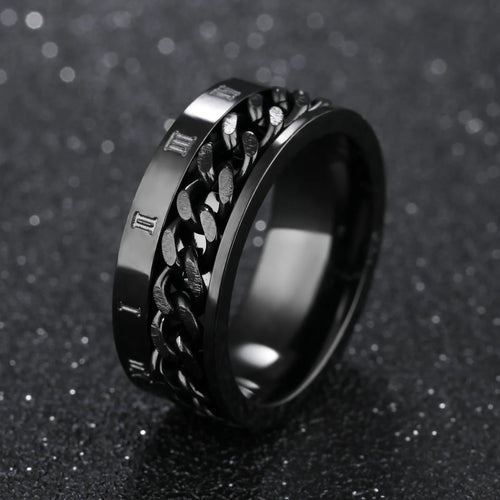 Roman Numerals Stainless Steel Chain Rings For Men