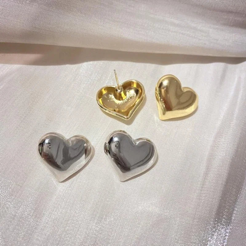 Luxury Classic Gold Color Love Heart Stud Earrings for Women 2024 Korea Fashion Cute Sweet Stainless Steel Party Jewelry Gift