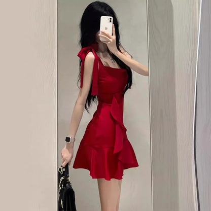 Red Camisole Dress for Women in Spring Short Skirt