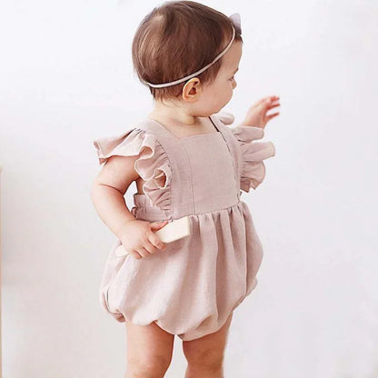 Summer Baby Girls Rompers Ruffles Romper Cotton Linen Fabric Sleeveless Strap Newborn Infant Romper Clothes