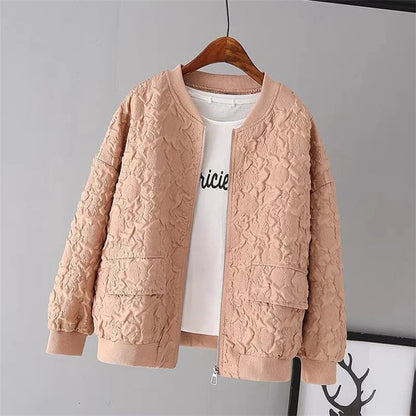 Solid Color Ladies Short Baseball Jacket