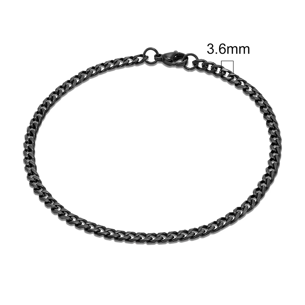 Stainless Steel Black Dainty Curb Cuban Link Chain Bracelets for men