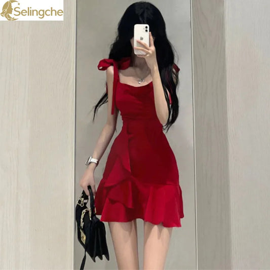 Red Camisole Dress for Women in Spring Short Skirt