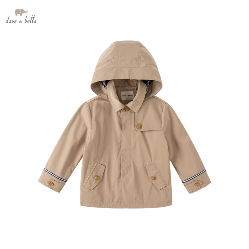 DK3223329  Dave Bella Spring  Kids Boys Fashion  Hooede  Jacket  Pockets Coat Children High Quality Outerwearar