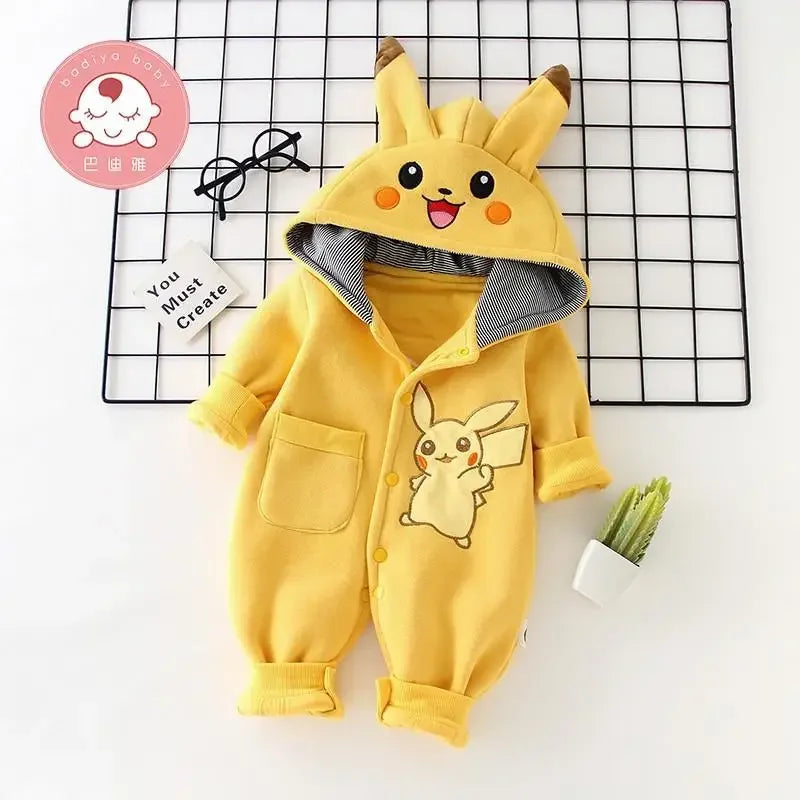 Cartoon Pokemon Pikachu Baby Pyjamsa Newborn Winter Long-sleeved Clothing Kids Rompers Babies Toddler's Clothes Costume Onesie