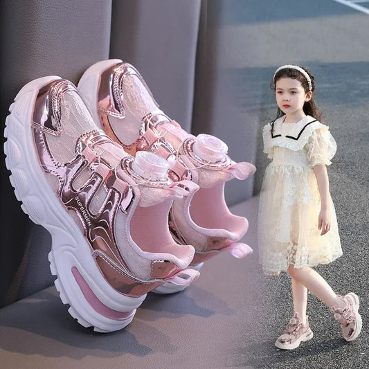 Kids Girls' Shoes Summer Tenis Children Girl Sneakers Breathable Mesh Lightweiht Sole Pink Silver