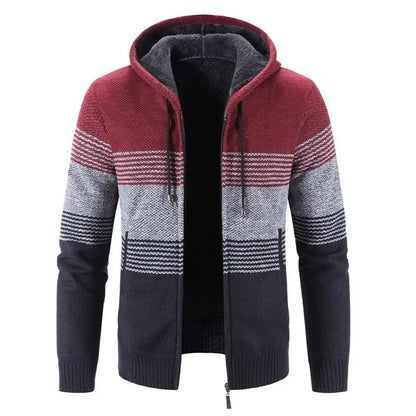 Autumn Winter Men's Hooded Sweater Jacket Warm Cashmere Casual Wool Zipper Slim Fleece Cardigan Men Coat Knitwear Sweater Men