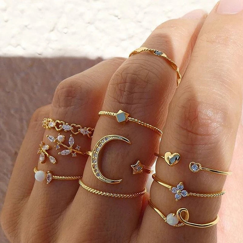 1-22Pcs/set  Moon Star Rings Women Girls Bohemian Jewellery Set Gifts Accessories