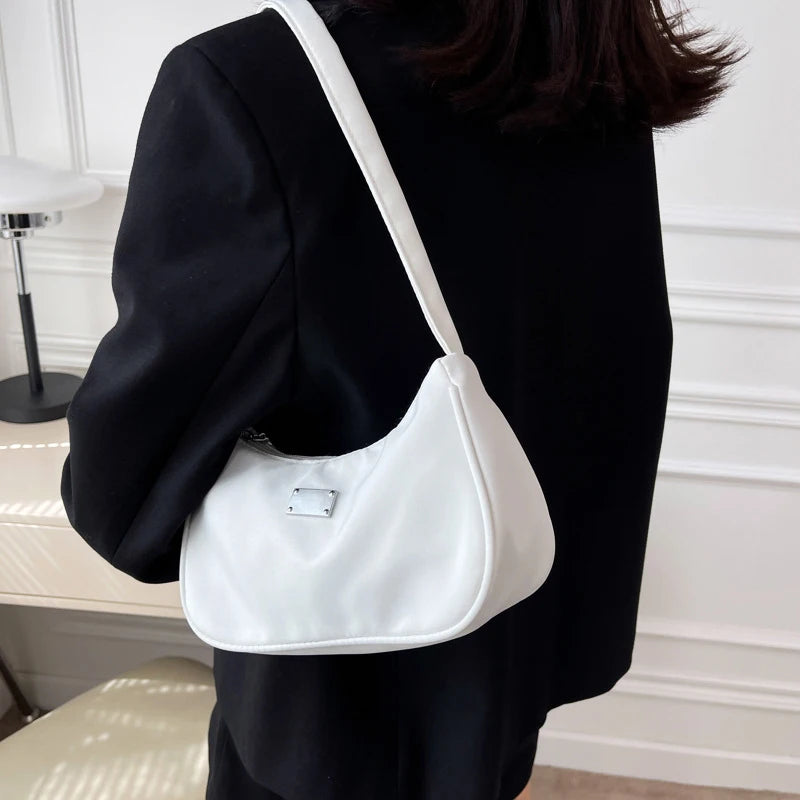 New Fashion Women'S Handbags Retro Solid Color Nylon Shoulder Underarm Bag Casual Women Waterproof Hobos Shopping Bag