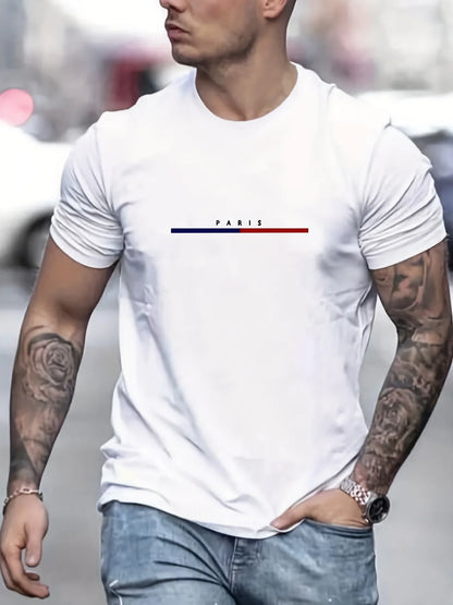 Men's 100% Cotton Paris Short Sleeve T-shirt Top Loose Tshirt 69857