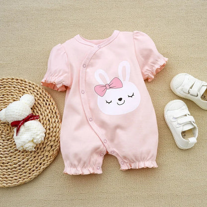 3-18M Summer baby girl romper cute rabbit pattern pink shorts crawling suit cotton newborn baby onesie gift for Infants