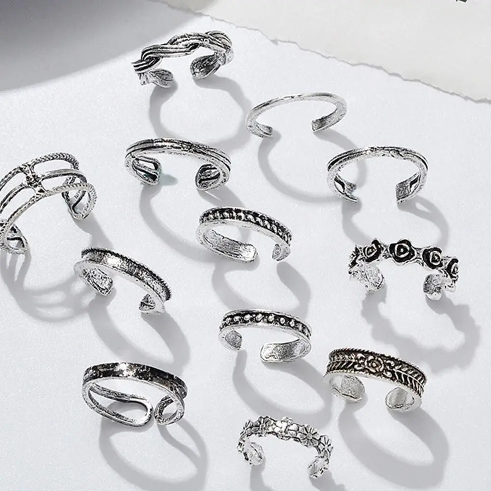 12pcs Alloy Toe Ring Set Women Toe Open Ring Beach Foot Accessories Foot Ring Fashion Jewelry