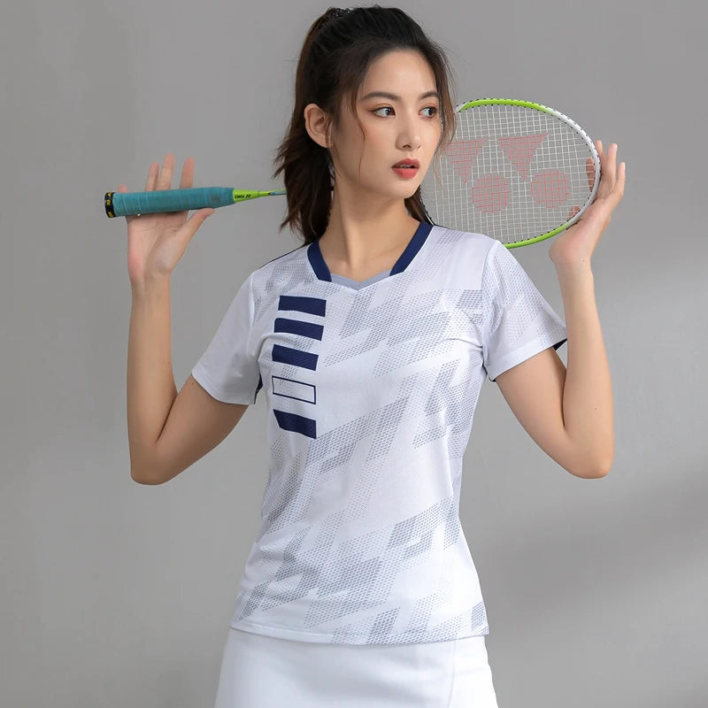 Exercise Training T  Women V Neck Badminton 3D Short Sleeves