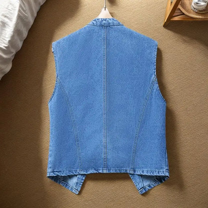 Thin Denim Vest Jacket for Women 2024 Summer New Style Versatile Women Top Vest Sleeveless Clothing