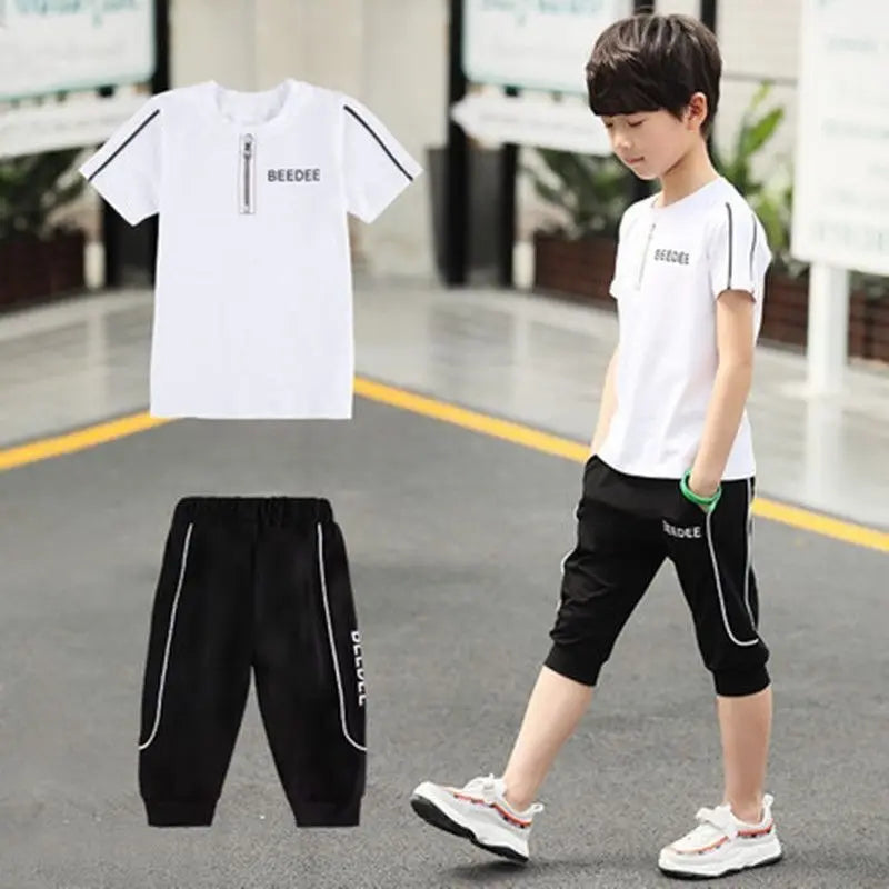 2023 Summer Baby Boys Clothes Suit Cotton T-shirt + Breeches Pant 2PCS Set Kids Clothing Sport for 3 4 5 6 7 8 9 10 11 12 Years