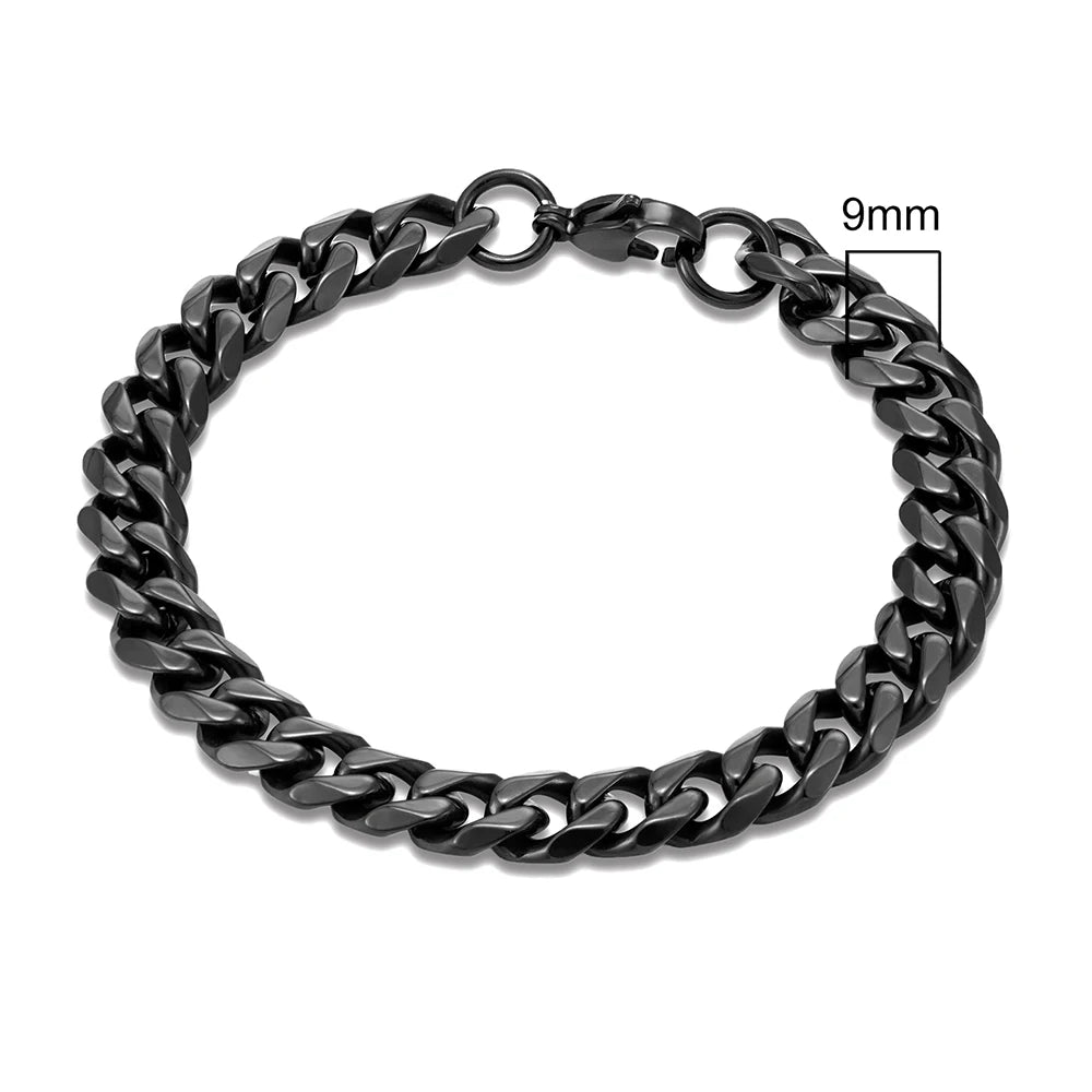 Stainless Steel Black Dainty Curb Cuban Link Chain Bracelets for men