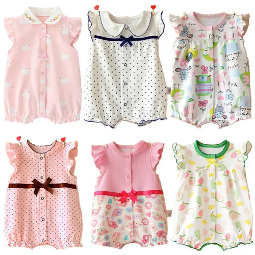 2024 baby girl Summer clothing short Sleeve cute cotton baby clothes rompers for girls print polka dot boutique clothes onesie