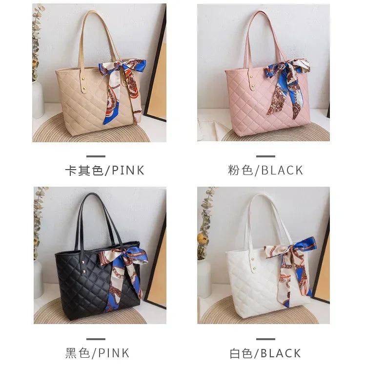 Large Capacity Lingge Embroidery Bag New Trendy Simple Scarf Tote Bag Hot Selling One Shoulder Bucket Bag Bags for Women