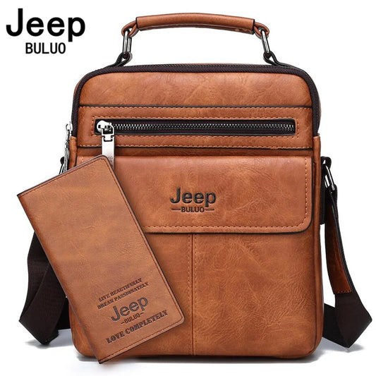 JEEP BULUO Men's Crossbody Shoulder Bags Split Leather Handbag Fashion Business Man Messenger Bag High quality Tote Hot