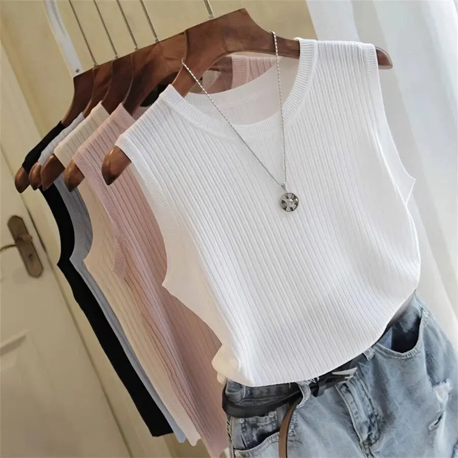 1pcs Summer New Fashion Knitted Vests O-neck Sleeveless