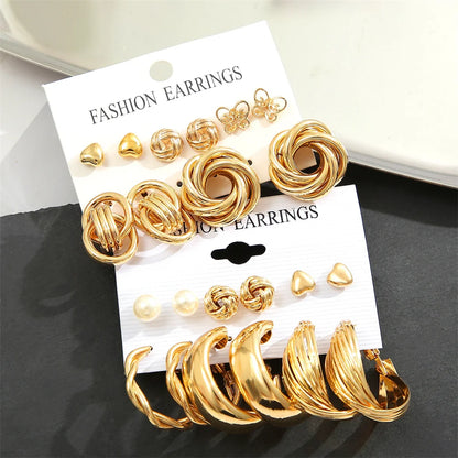 11 Pairs A Set Fashion Zinc Alloy Faux Pearl Rotation Geometry Decorative Earrings Womens Daily Decoration