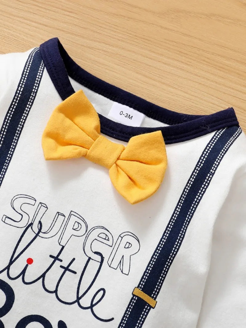 Newborn Baby Boy Romper Cute Bowtie Long Sleeve Bodysuit Spring and Autumn Clothing for Toddler Boy 0-18 Months