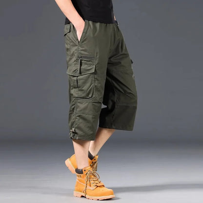 Summer Men's Cargo Shorts Loose Casual Below Knee Pants