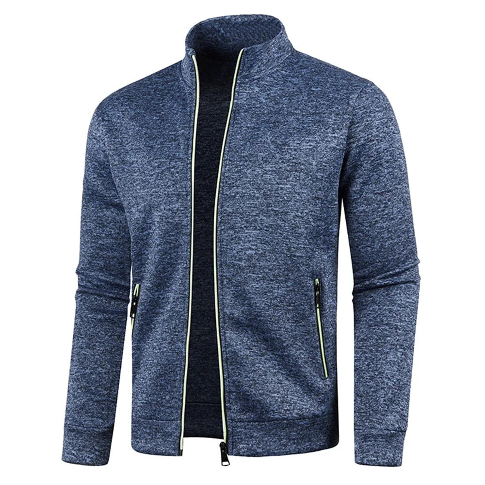 Men's Jackets Zipper Hoodies for Male Solid Color Long Sleeve Snowflakes Sweatshirts Turtleneck Jacket Men Streetwear