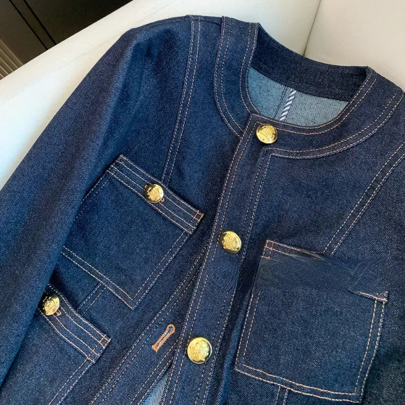 Denim Jackets for Women Spring Autumn Buttons Vintage Chaquetas Korean Fashion Blue Simple Chic B386