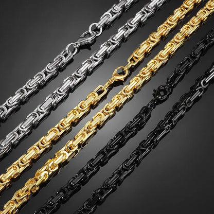 Stainless Steel Byzantine Chain King Chain Necklace Men's Punk Domineering Hip Hop Rock Locomotive Riding Accessories