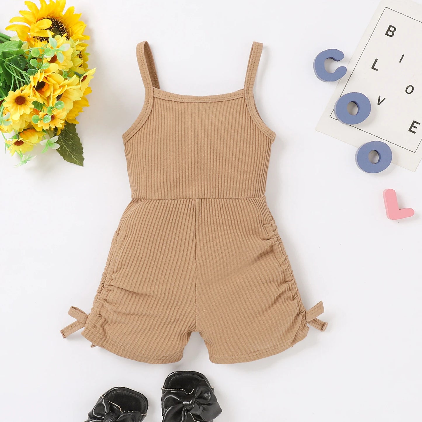 Summer 0-5 Years Old Baby Girls Soft And Comfortable Simple Solid Color Black Coffee Two-Color Pit Strap Jumpsuit