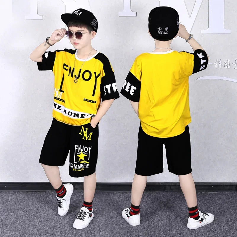 Children Boys Summer Clothes Outfits Cartoon Cotton T-shirt+Shorts Suit Tracksuit for Kids Clothing Two-Piece Set 6 8 10 12 Year