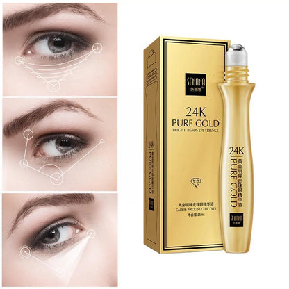 24K Gold Bright Eye Roller Eye Cream Hydrating Moisturizing Eye Serum Eye Care Dark Circles Removal Anti Eye Bags 15ml L2P8