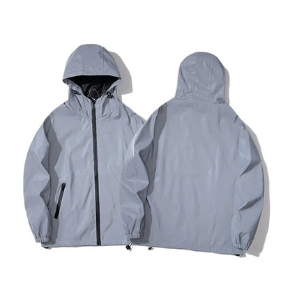 New Night Reflective Jackets Double Fabric Windbreaker Hooded Jacket Men Hip Hop Dancer singer Waterproof Zipper Coats Outwear