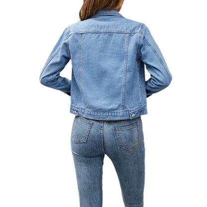 Jean Jacket For Women Fashion Casual Denim Jacket Long Sleeve Button Down Chest Pockets Coat Daily Streetwear