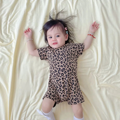 Adorable Baby Leopard Summer Rompers Girls and Boys Soft Cotton One-piece Toddler Kids Crawling Playsuit Clothes 0-24 Months