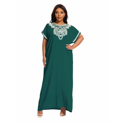 Abayas For Women Dubai Kaftan Cotton O-neck Jilbab Embroider Robe African Loose Traditional Long Dresses With Turban Plus Size