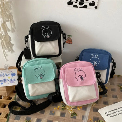 Women Daily Phone Bag Coin Purse Girls Coin Pouch Canvas Handbag 2024 New Cute Shoulder Bag Student Small Fresh Crossbody Bag