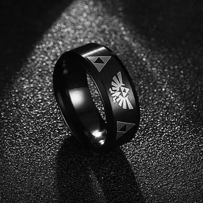 Fashion Anime Triforce Triangle Symbol Band Ring for Men Women 316L Stainless Steel Finger Rings Cosplay Party Jewelry Gifts