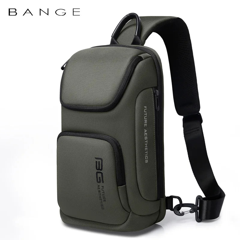 BANGE Large Capacity Men's Messenger Bag Ultralight and Portable Multi Pocket Waterproof Backpack Travel Chest Bag for 9.7" iPad