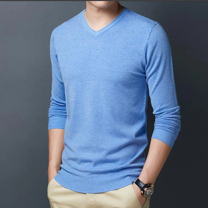 V-neck sweater thin section line clothing casual new bottoming knit sweater solid color